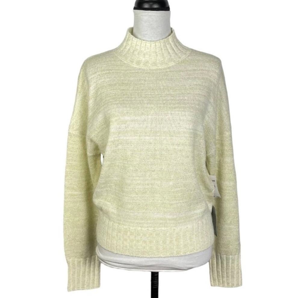 Women's Cream/Gold Metallic Mock Neck Wool Blend Sweater Large Holiday
